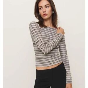 Reformation Striped Long Sleeve Top - Black and White